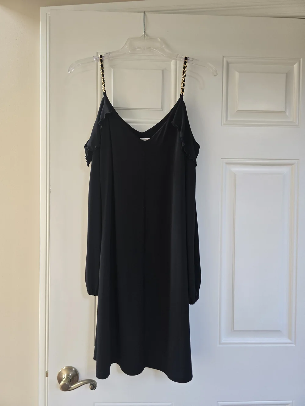 Michael Kors Black Cold-Shoulder Chain-Strap Long Sleeve Dress